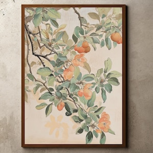 Vintage Apfelbaum Zeichnung, Botanische Kunst, Natur Poster, Warm Neutral Dekor, Blumen Wandkunst, Blumen Stillleben, Stimmungsvolle botanische Malerei