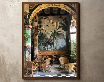 Vintage Kolonialhaus, Dschungel-Wand-Kunst, Reise-Druck, British Empire Kolonialstil, botanisches tropisches Dekor, Architektur-Druck, Boho Art