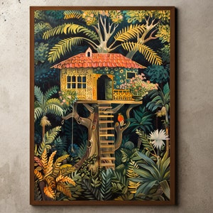 Impresión de Henri Rousseau, cartel de Rousseau, decoración tropical, impresión botánica, impresión de la selva, cartel de la casa del árbol, cartel de arte de la selva, arte de la pared vintage