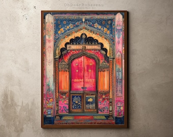 Indischer Tür Kunstdruck - Bunt Rajasthani Mughal Architektur Wand Dekor - Boho Vintage Palasteingang Fotokunst