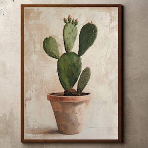 Vintage Blumen Ölgemälde, Kaktus Druck, Kaktus Poster, Neutral Gedämpfter Minimaler Druck, Blumen Wandkunst, Blumen Stillleben, Bauernhaus Dekor