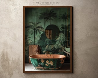 Vintage Kolonialhaus, Dschungel-Wand-Kunst, Badezimmer-Dekor, britischer Kolonialstil, botanisches tropisches Dekor, Architektur-Druck, Boho Art