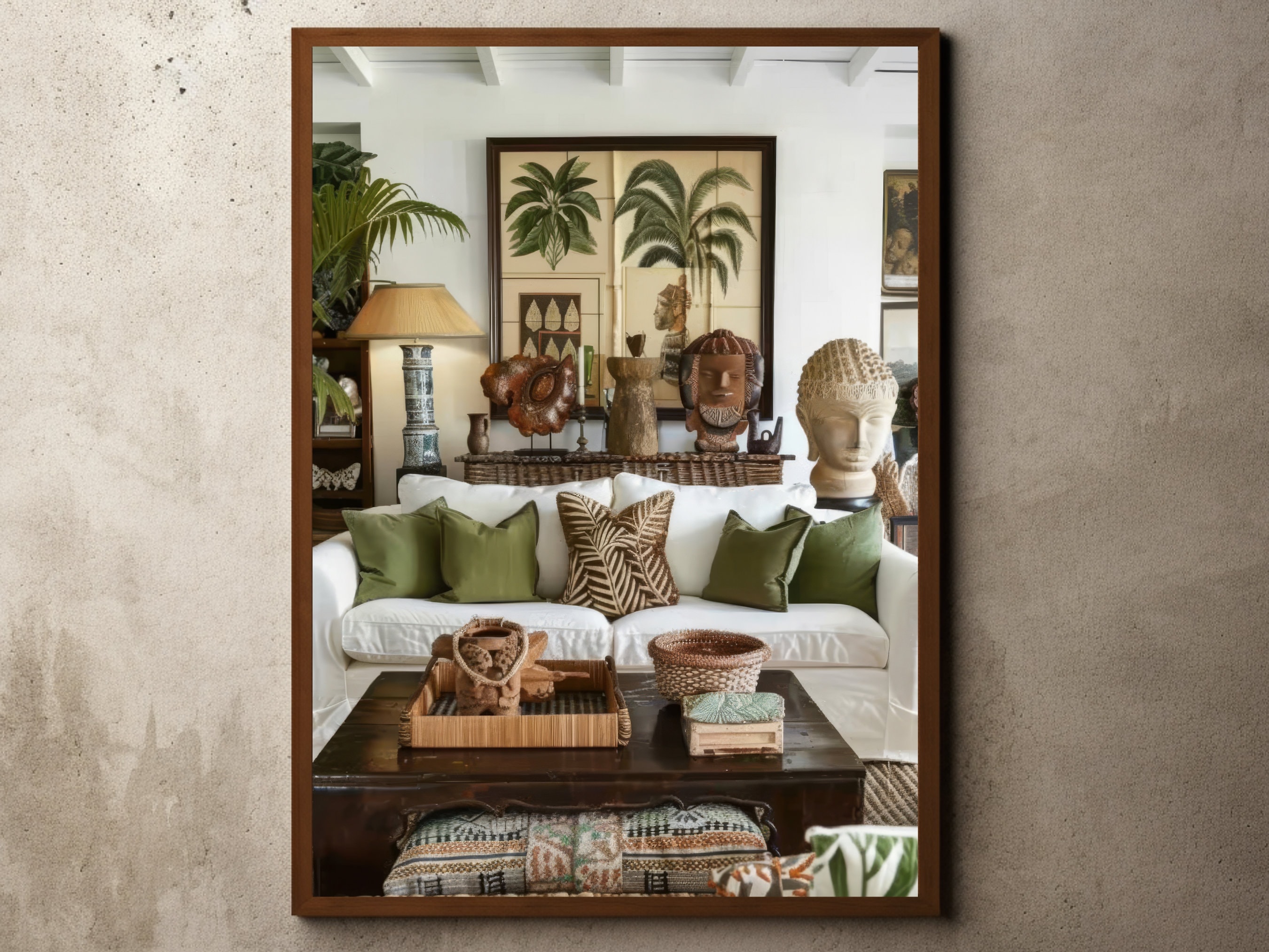 新発売 House, Colonial Vintage Jungle Print Travel Art, Wall 置物