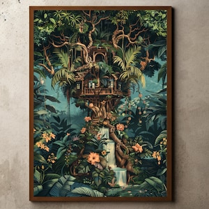 Impresión de Henri Rousseau, cartel de Rousseau, decoración tropical, impresión botánica, impresión de la selva, cartel de la casa del árbol, cartel de arte de la selva, arte de la pared vintage