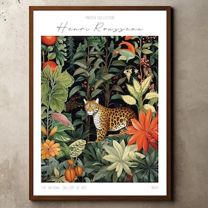 Henri Rousseau Print, Rousseau Poster, Tropical Decor, Botanischer Print, Jungle Print, Ausstellungsplakat, Tiere Wald, Vintage Wandkunst