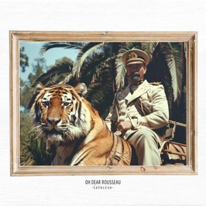 Foto coloniale, Arte della parete della giungla, Cartolina d'epoca, Stile coloniale britannico, Decorazione tropicale botanica, Stampa Safari Africa, Tigre vintage