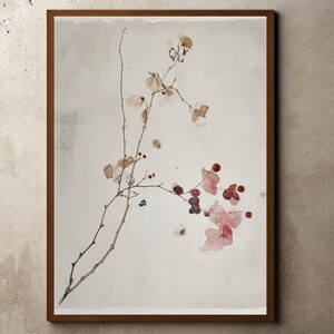 Vintage Blumen Zeichnung, Wabi Sabi, Minimal Dekor, Antiker botanischer Druck, Warmes Land Dekor, Blumenwandkunst, rustikale botanische Skizze