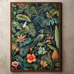 Stampa Henri Rousseau, Poster Rousseau, Arredamento tropicale, Stampa botanica, Stampa giungla, Poster della mostra, Giungla tropicale, Arte della parete vintage