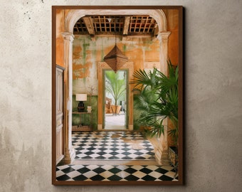 Vintage Kolonialhaus, Dschungel-Wand-Kunst, Reise-Druck, British Empire Kolonialstil, botanisches tropisches Dekor, Architektur-Druck, Boho Art