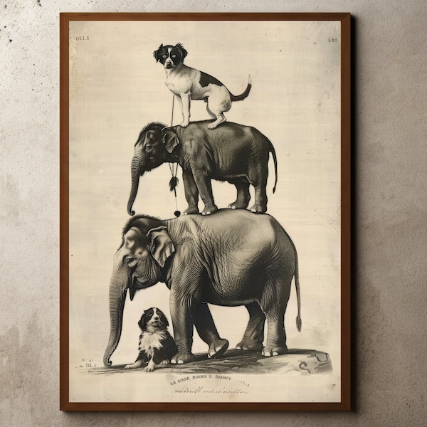 Vintage Antique Colonial Drawing, Vintage Illustration Wall Art, Jungle Decor, British Colonial Style, Indian Elephant Print, Surreal Art