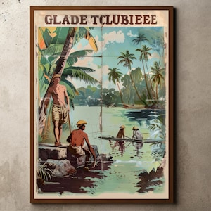 Foto colonial, arte de la pared de la selva, postal vintage, estilo colonial británico, decoración tropical botánica, cartel de tropas coloniales, Indias Occidentales