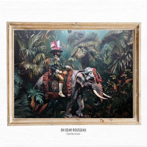 Cartolina coloniale antica vintage, arte della parete con stampa di elefante della giungla, stampa di viaggio storico, stile coloniale britannico, arredamento botanico e tropicale