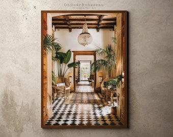 Vintage Kolonialhaus, Dschungel-Wand-Kunst, Reise-Druck, British Empire Kolonialstil, botanisches tropisches Dekor, Architektur-Druck, Boho Art