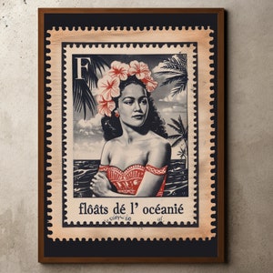 Dschungel Wand Kunst, Postkarte Postkarte, Postkarte, Tropisches Dekor, Ozeanien Vintage Briefmarken Poster, Hawaii Print, Französisch Polynesien
