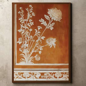 Floral Pattern, Vintage Rustic Textile Pattern Art, Antique Tapestry Printable Wall Art, William Morris Print, Door Art, Orange Autumn Print
