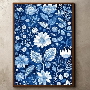 Vintage Floral Drawing, Floral Art Pattern, Vintage Rustic Textile Pattern Wall Art, Antique Tapestry Wall Art, William Morris Print Poster