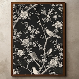 Vintage Floral Drawing, Floral Pattern, Vintage Rustic Textile Pattern Wall Art, Antique Tapestry Printable Wall Art, William Morris Print