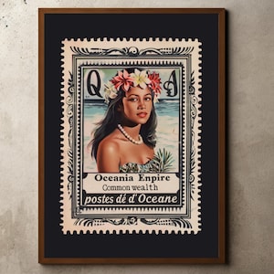 Dschungel Wand Kunst, Postkarte Postkarte, Postkarte, Tropisches Dekor, Ozeanien Vintage Briefmarken Poster, Hawaii Print, Französisch Polynesien