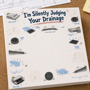 Civil Engineer Sticky Note Pad, Funny Drainage Engineer 3x3 Notes, Stormwater Office Gift