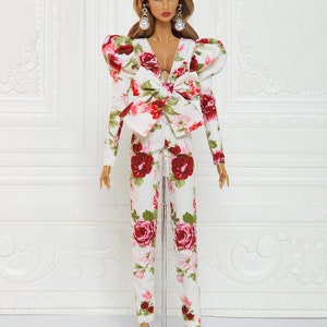 Flower Bow Jumpsuit Puff Sleeve Gown Outfit Fit for Fashion Royalty Doll, FR2, Nuface, 12 inch, D055F image 4