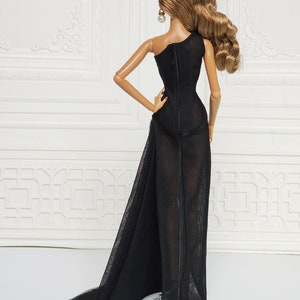 Black One-shoulder Sheath Dress Gown Outfit for Fashion Royalty Doll, FR2, Barbie, Silkstone, Nuface, Poppy Parker, 12 inch, D086B image 8