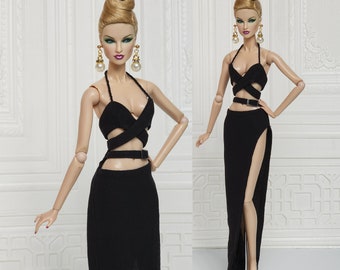 Black Camisole Drees Pencil Skirt Gown Fit for Fashion Royalty Doll, FR2, Nuface, 12 inch, D047B