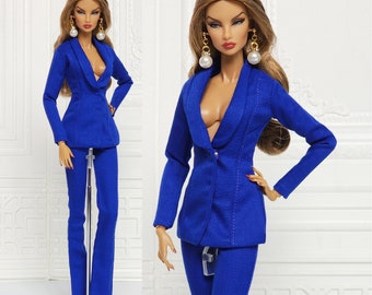 Blue Slim Suit Shirt Trousers Fit for Fashion Royalty Doll, FR2, Nuface, 12 inch, D031A