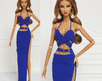 Blue Camisole Drees Pencil Skirt Gown Fit for Fashion Royalty Doll, FR2, Nuface, 12 inch, D047A