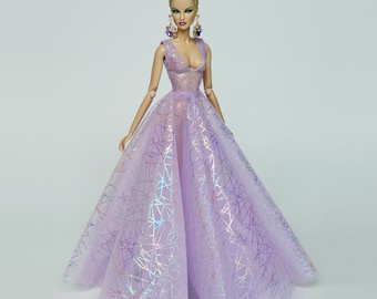 Purple Glint Bouffant Dress Gown for Fashion Royalty Doll, FR2, Barbie, Silkstone, Nuface, Poppy Parker, 12 inch, D010V