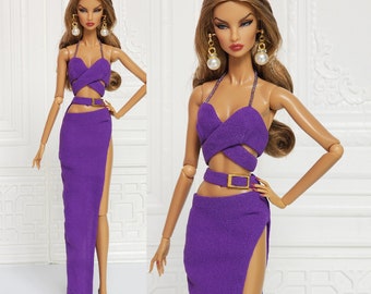 Purple Camisole Drees Pencil Skirt Gown Fit for Fashion Royalty Doll, FR2, Nuface, 12 inch, D047V