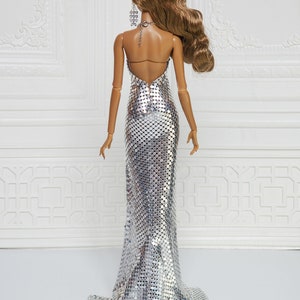 Silver Metal Mesh Halter Neck Mermaid Dress Gown for Fashion Royalty Doll, FR2, Barbie, Silkstone, Nuface, Poppy Parker, 12 Inch D077S image 9