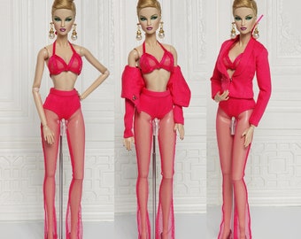 Pink Bikini Suit Shirt Trousers Fit for Fashion Royalty Doll, FR2, Nuface, 12 inch, D045P