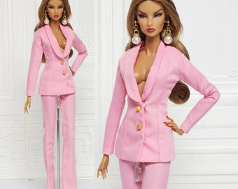 Pastel Pink Slim Suit Shirt Trousers Fit for Fashion Royalty Doll, FR2, Nuface, 12 inch, D044E