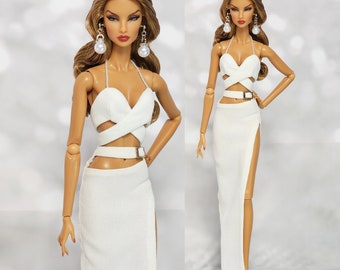 White Camisole Drees Pencil Skirt Gown Fit for Fashion Royalty Doll, FR2, Nuface, 12 inch, D047W