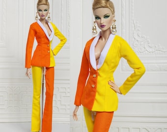 Yellow Orange Slim Suit Shirt Trousers Fit for Fashion Royalty Doll, FR2, Nuface, 12 inch, D044