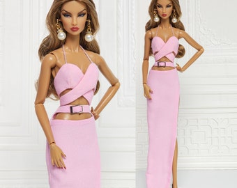 Pastel Pink Camisole Dress Pencil Skirt Fit for Fashion Royalty Doll, FR2, Nuface, 12 inch, D047E