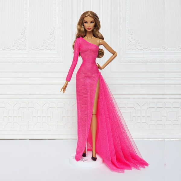Ensemble robe fourreau rose asymétrique pour poupée Fashion Royalty, FR2, Barbie, Silkstone, Nuface, Poppy Parker, 30 cm (30 cm), D017P