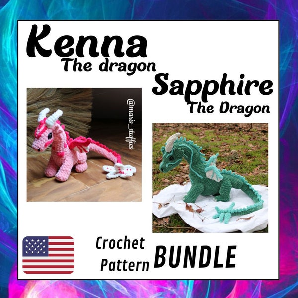 Kenna + Sapphire the dragon crochet pattern *BUNDLE*