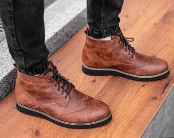 Men's boots, Brown boots, Brown biker boots, Men's brown boots, Brown men's demi-season boots