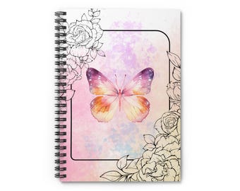 Butterfly Floral Spiral Notebook, Watercolor Journal, 6x8