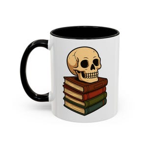 Coffee Mug, Skull on Books Design, Gothic Home Decor, Literary Gift, Halloween Mug, Book Lover Gift, Spooky Mug, Unique Tea Cup