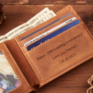 Cartera personalizada grabada cartera de hombre cartera de cuero cartera personalizada novio regalo del día del padre regalo para él regalo de aniversario de los hombres imagen 5