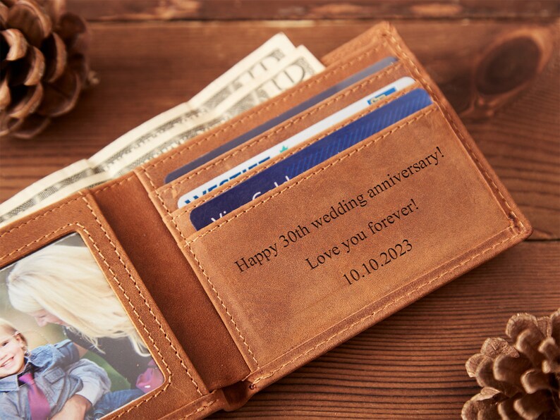 Personalized Wallet Engraved Mens Wallet Leather Wallet Custom Wallet Boyfriend Gift Father Day Gift For Him Mens Gift Anniversary Gift zdjęcie 5