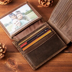 Custom Engraved Wallet Leather Wallet Personalized Mens Wallet Christmas Gift for Boyfriend, Son, Man, Him, Husband, Dad Valentines Day Gift image 5