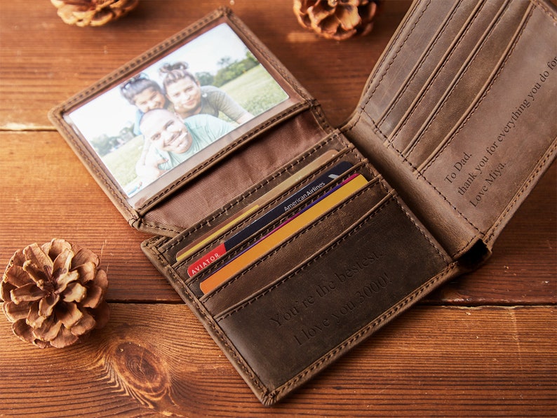 Personalized Wallet Engraved Mens Wallet Leather Wallet Boyfriend Gift Father Day Gift For Him Mens Gift Anniversary Gifts Valentine's Gift zdjęcie 3