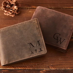Engraved Genuine Leather Wallet Personalized Leather Wallet Anniversary Gift For Him, Husband, Boyfriend, Men, Dad Gift From Daughter imagem 5