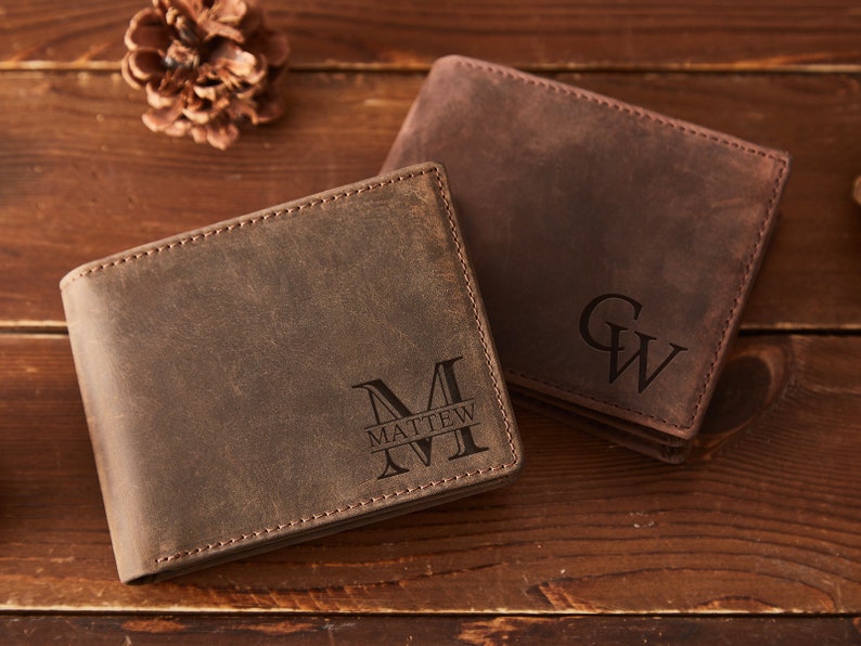 Engraved Genuine Leather Wallet Personalized Leather Wallet Anniversary Gift For Him, Husband, Boyfriend, Men, Dad Gift From Daughter zdjęcie 5
