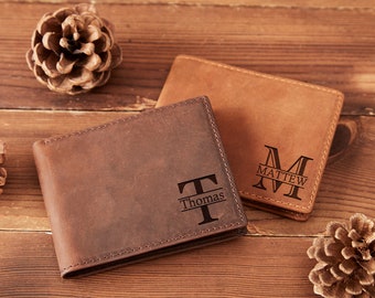 Engraved Genuine Leather Wallet Personalized Leather Wallet Anniversary Gift For Him, Husband, Boyfriend, Men,  Dad Valentines Day Gift