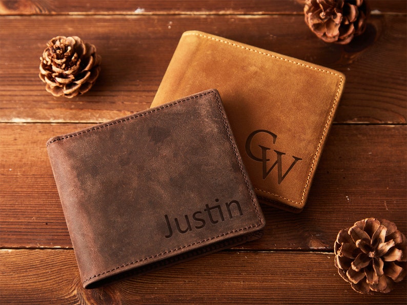 Custom Engraved Wallet Leather Wallet Personalized Mens Wallet Christmas Gift for Boyfriend, Son, Man, Him, Husband, Dad Valentines Day Gift image 6
