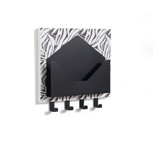 Zebra Print Entryway Mail Holder with Key Hooks